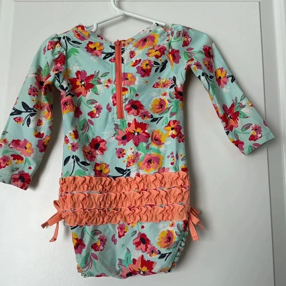 Ruffle Butts Floral Rashguard Swimsuit Size 12-24 Months w Monogram ATR